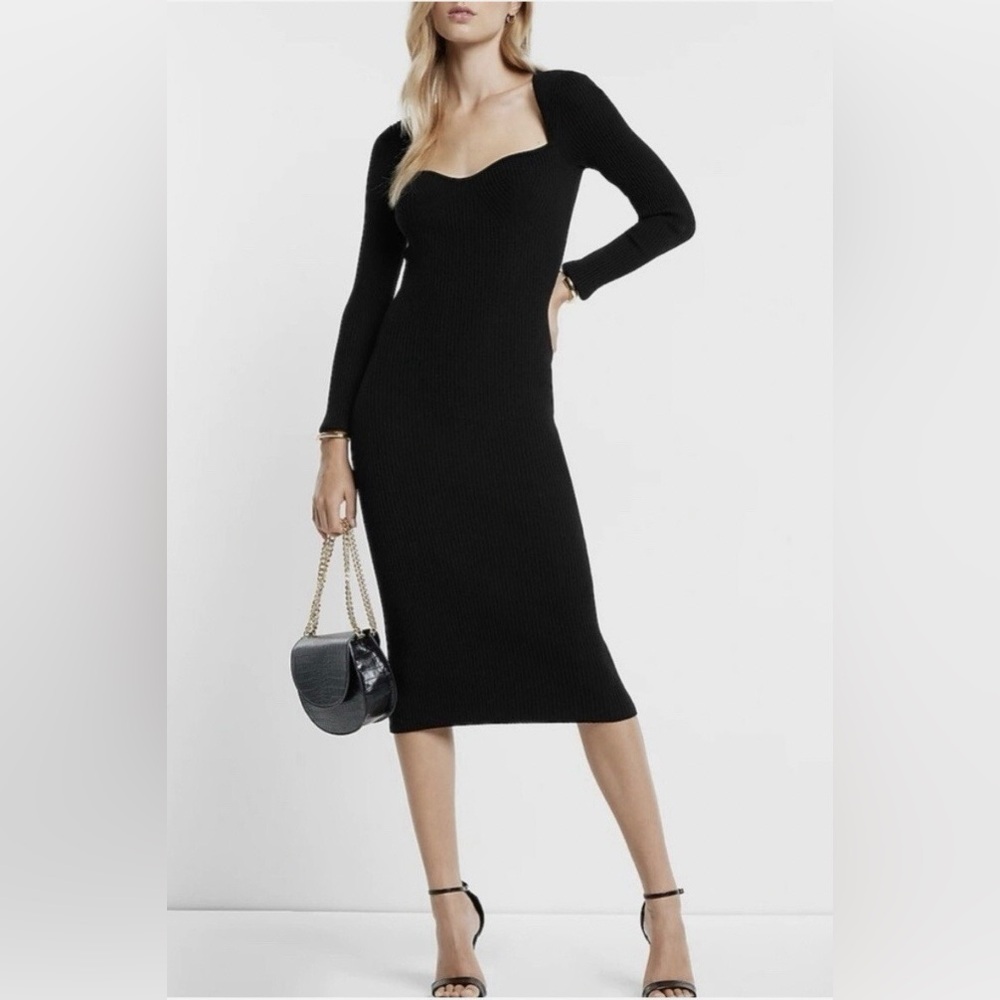 Express Black Ribbed Knit Sweetheart Midi Dress